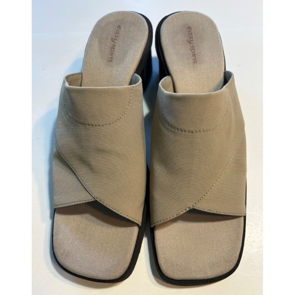 Women's Easy Spirit Slides Size 9 Estenby Natural Fabric Block Heel - Picture 1 of 9